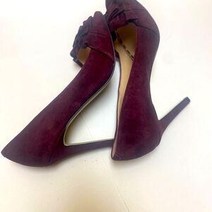 Enzo Angiolini  Ruffle Bow Peep Toe Suede Pump in Cranberry